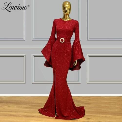 Glitter Middle East Split Side Evening Dress Glitter Mermaid Long Wedding Party Dresses Kaftans Celebrity Pageant Evening Gowns