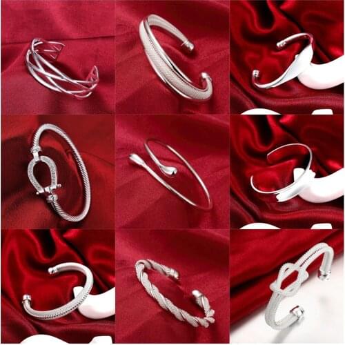 Pure Silver Bangles For Women Geometric Charm Wrist Bracelets & Bangle Pulseras Mujer European Style Jewelry Accessories Bijoux