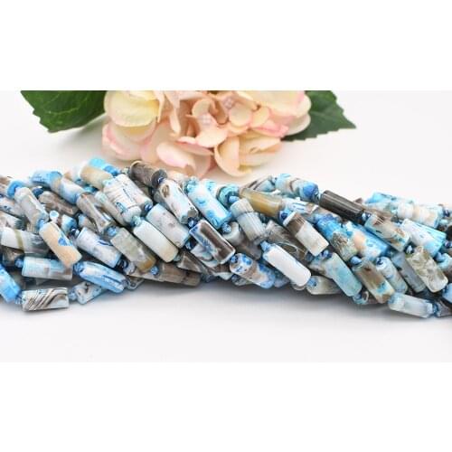 2 strands 8x21mm Natural Smooth Columnar shape Light Blue Agate stone Beads 15 "free delivery