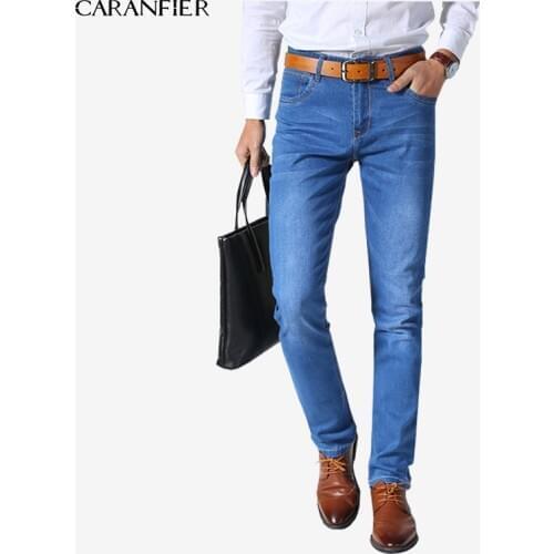 CARANFIER 2019 Summer Mens Thin Light Jeans Business Casual Stretch Slim Denim Jeans Trousers Male Brand Pants Plus Size 38 40