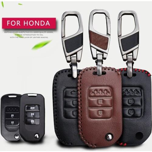 Real Leather Car Key Case Cover For Honda Accord 70 40 Civic 2008 2017 4D HRV Forza Fit Freed Vezel CRV SH Jazz Pilot Key Chain