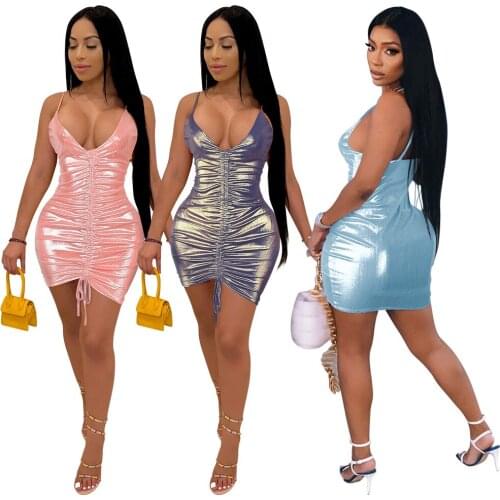 Chiclover Woman Dress Wholesale Items Sexy Nightclubwear Mini Dresses Bright Shirring Dresses Party Dress for Women Evening
