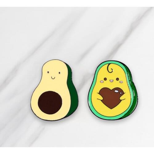 Enamel Pin Set Avocado Holding Heart Denim Clothing Backpack Lapel Pin Button Badge Cartoon Jewelry Gift For Friends Kids