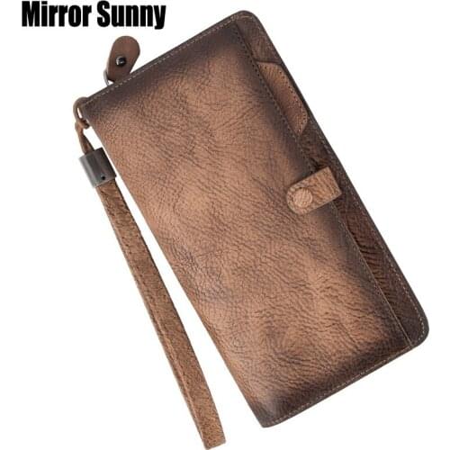 European & American Wallet Womens Long Genuine Leather Retro Zipper Purse Large Capacity Handbag Female Multi Card Phone Wallet