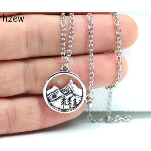 Hzew Outdoor Jewelry Gifts for Campers round pendant necklaces Pine Tree charm under the mountain necklace camping jewelry