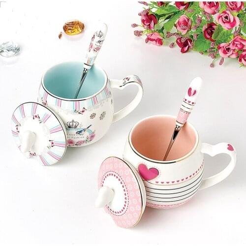 Exquisite pink love heart ceramic cup Beautiful multi-color ceramic mug Large capacity Camouflage milk mugs