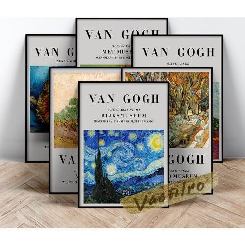 Vincent Van Gogh Famous Classic Poster, The Starry Night Wall Art, Two Cut Sunflowers Painting, Van Gogh Vintage Wall Stickers
