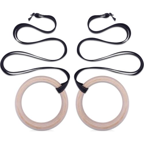 28/32mm Wood Gymnastics Gym Rings with 4.5m Adjustable Straps for Home Gym Crossfit Pull Up Full Body Strength Muscle Training
