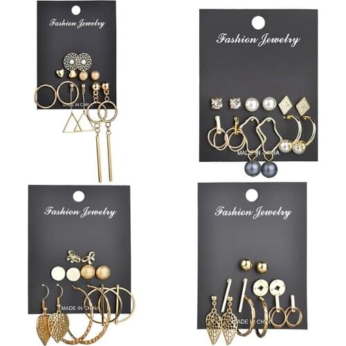 Pearl Pendant Earring Set Fashion Metal Gold Earring Geometric Drop Earring Wedding Pearl Gift Irregular Jewelry Wedding Jewelry