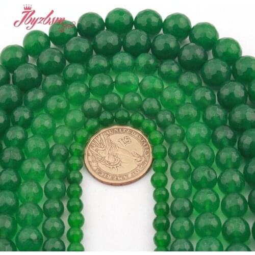 Round Faceted Green Jades Beads Stone Loose Beads for Women Men DIY Necklace Bracelet Earrings Rings Jewelry Making 15"