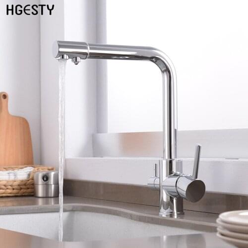 Kitchen Faucet with Filtered Double Spout Water Purification Tap Swivel Spout Drinking Water Tap Kitchen Vessel Sink Mixer Crane