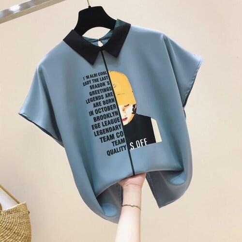 2021 Summer Print T-shirt Student Chiffon Shirt Shirt Korean Loose Short-sleeved Shirt