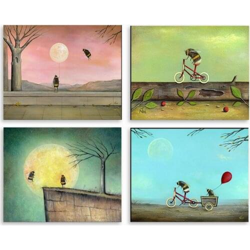 Cartoon Bee Bicycle Nordic Posters And Prints Wall Art Canvas Painting Balloon Nursery Art Prints Wall Pictures For Kids Room
