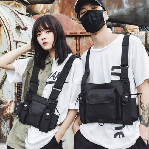 Tide Brand Vest Bag Chest Bag Mens Multi-Function Tactical Chest Bags Japanese Street Hip Hop Function Pockets Rig Streetwear