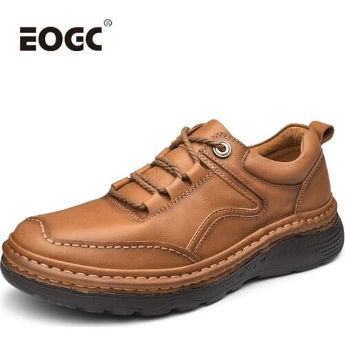 Retro Style Outdoor Men Shoes Top Quality Natural Leather Casual Shoes Flats Platform Lace Up Wear-resistant Shoes Men