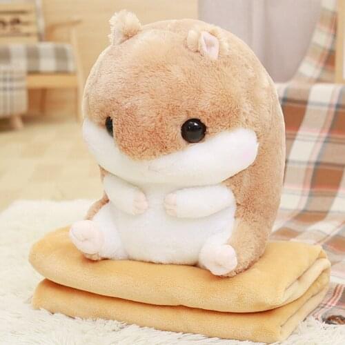 Soft Fabric Cartoon Hamster With Zipper Desige Inner PP Cotton Shory Plush Nap Pillow Sofa Bed Travel Flannel Blanket