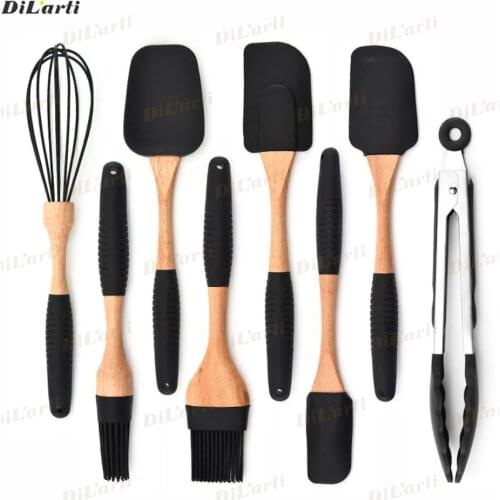 Silicone Baking Utensils Set Cookie Cake Tool Kitchen Accessories Household Cooking Bakery Spatula Scraper Natural Wooden Handle