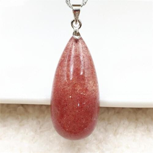 Genuine Natural Red Ice Strawberry Quartz Pendant 36x17x11mm For Women Gemstone Water Drop Love Stone Jewelry AAAAA