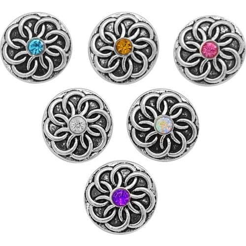 New Beauty 10pcs mixed round rhinestone Flowers metal 12MM snap buttons for DIY snap bracelets snap jewelry wholesale KZ9084