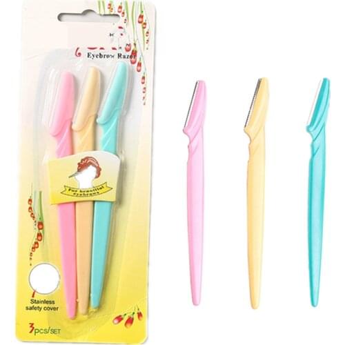 Face Facial Eyebrow scissors Razor Trimmer Shaper Shaver Blade Knife Hair Remover make upTool beauty tools 3pcs/Set