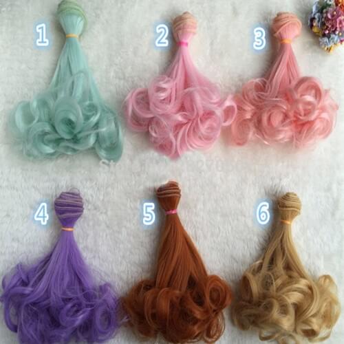 One piece 15*100cm Coffee Brown Rose Red Purple Natural Color Extension Hair Curly Wigs for BJD Doll 1/3 1/4 1/6 bjd