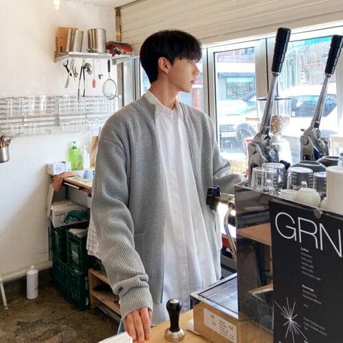 Autumn and winter ins thick warm knitted cardigan jacket fashion Korean casual all-match mens sweater casual jacket