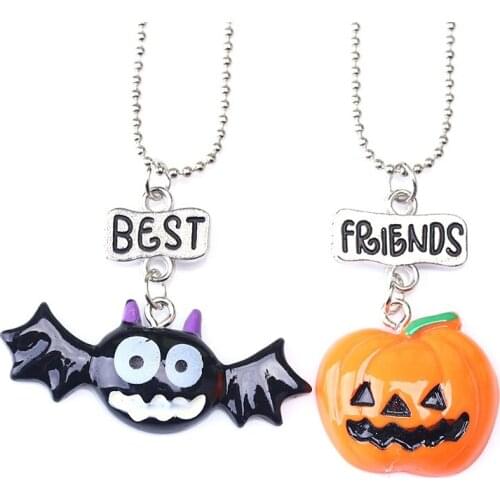 2018 Halloween Bat Pumpkin Pendant Necklace Best friends Friendship Jewelry Gifts For 2 Kids Women Accessories