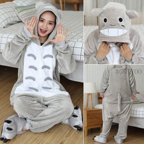 Winter Women Men Adults Animal Onesies Unicorn Pajamas Cute Cartoon Flannel Hooded Stitch Warm Sleepwear Totoro Pyjamas