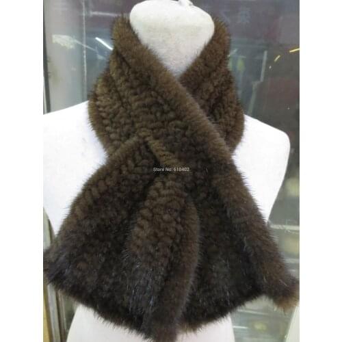 Popular Best Real Mink fur knitted Neckerchief fishtail Scarf winter Fashion brown