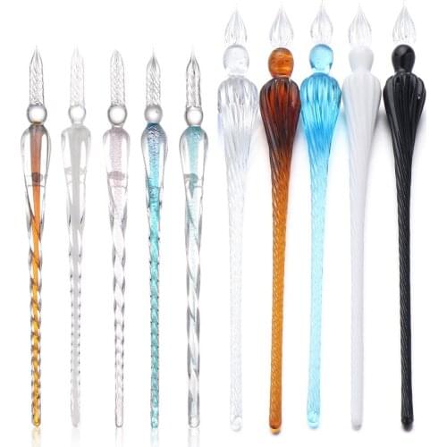 1PC Colorful Glass Lampwork Painting Dip Pen with 3D Flower Crystal Penholder Plunging Calligraphy Pen Filling Ink Fountain Pens