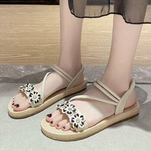 2021 Flowers Open Toe Shoes For Woman Summer Dress Elegant Sandals Flat Female Lady Beach Casual Shoes Women 35 36 37 38 39 40