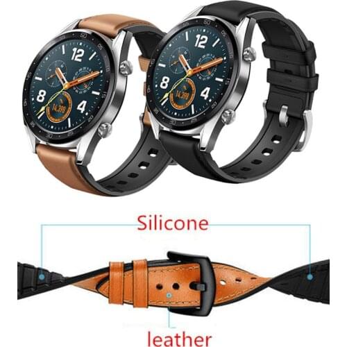 Genuine leather Silicone Strap for Huawei Watch GT Band Sport Strap for Huawei Honor watch Magic/Ticwatch pro Bracelet bands
