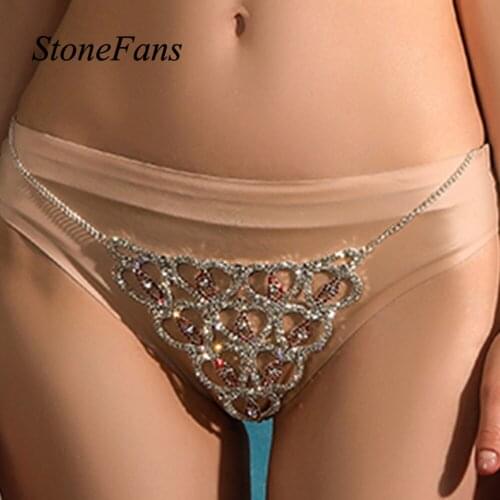 Stonefans Sexy Red Heart Panties for Women Thong Luxury Waist Chain Rhinestone Summer Fashion Beach Biniki Jewelry Gift Harness