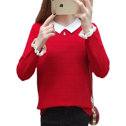 New Womens Doll collar Knit Bottom shirt Autumn Winter Pullover Warm Sweater Female Slim long-sleeve Plus size Sweaters 3XL F771