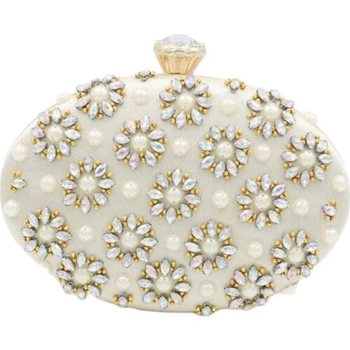 2020 egg shaped evening bags pearl flowers wedding clutch wallets luxury diamond party bags with chain drop shipping MN1456
