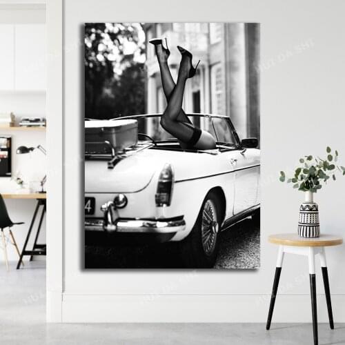 Sexy Legs in Car Vintage Car Print Poster,Art Print Poster, Vintage MG Poster, Vintage Car Poster, Fashion Prints, Man Cave Art