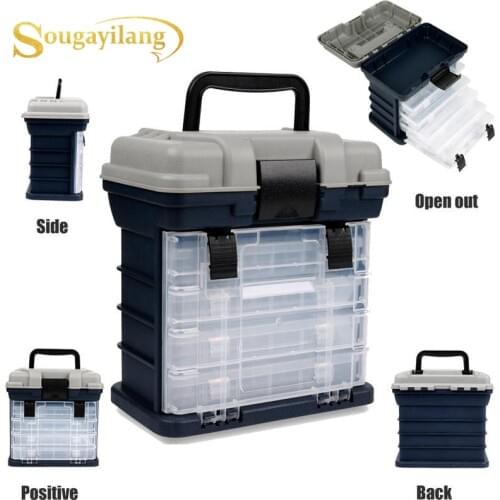 Sougayilang Top Quality ABS Fishing Tackle Box Strong and Durable 4 Layers PVC Water Resistant Multi-function Fishing Tackle Box