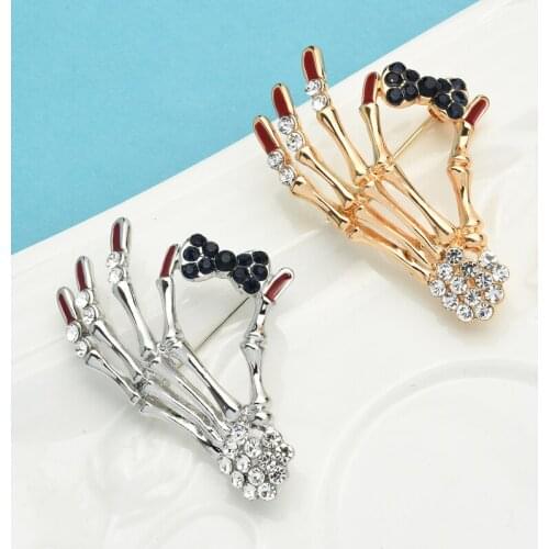 Wuli&baby Rhinestone Bowknot Hand Brooches Women Unisex 2-color Causal Party Brooch Pins Gifts