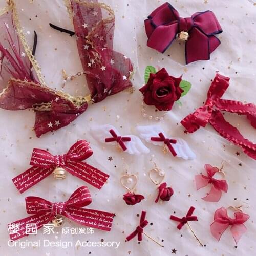 Lolita Christmas Bowknot Hair Clip KC Hairband Hair Ornaments Young Girl Student Kawaii Rose Bell Side Clip Headdress Cosplay