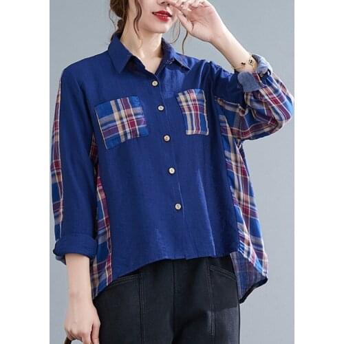 Oversized Women Cotton Linen Casual Shirts New 2021 Autumn Simple Style Vintage Plaid Loose Female Long Sleeve Tops B1048