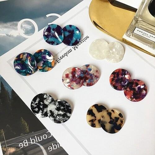 UJBOX 2018 Japanese Korean Irregular Round Acetate Earrings Women Multi Color Acetic Acid Stud Earrings Wholesale E443