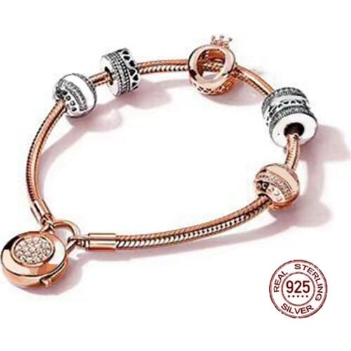 NEW 2018 New Hot Sale 925 sterling silver Bracelet For In Love Gift Set For Women Rose Bracelet Charm DIY Letter Jewelry