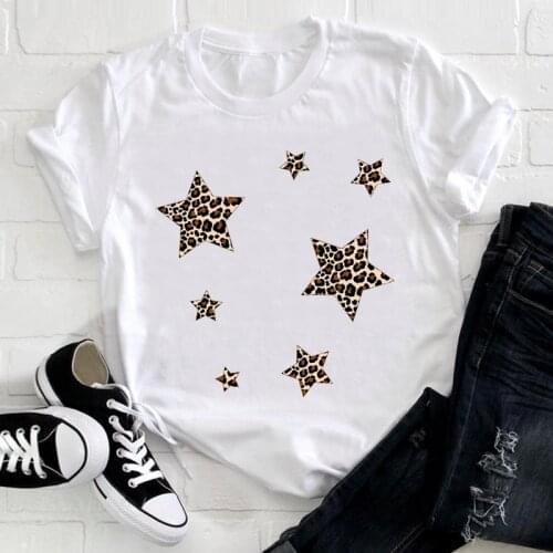 Women Clothing Leopard Star Graphic Cute Fashion 90s Short Sleeve Summer Clothes Ladies Tshirt Female Tee Tops 90s Girls T-shirt