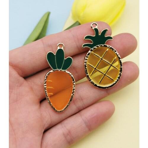 10pcs Fruit Pineapple Radish Enamel Charms Alloy Pendants Fit Earrings Dangle DIY Womens Jewelry Accessory Phone Decor Big Size