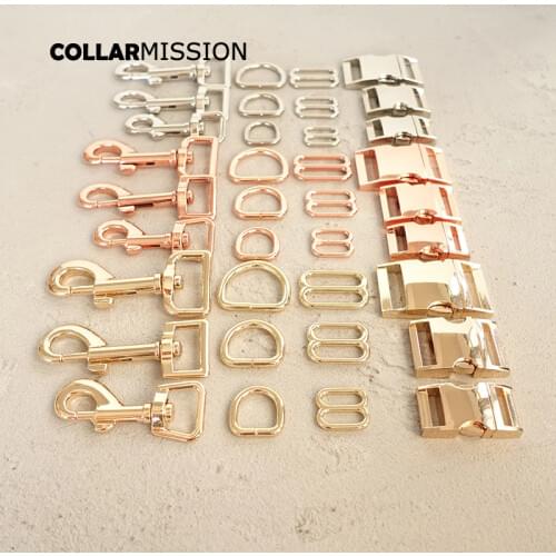 10pcs/lot(metal buckle+adjust buckle+D ring+metal dog clasp/set) 15, 20, 25mm plated metal buckle diy dog collar parts 3 colours