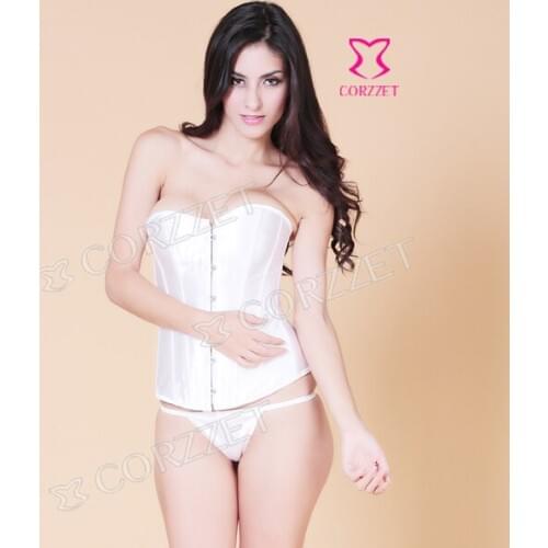2014 Sexy Slimming White Corselet & Corselets Overbust Corset Bustier Top Women Bridal Corsets And Bustiers Satin Bodysuit S-2XL