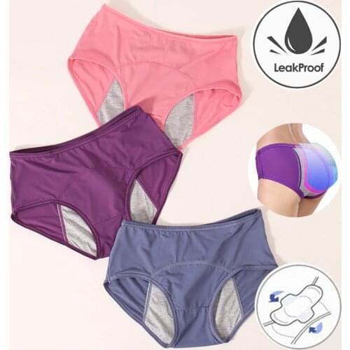 3PC Womens Underwear Effective Prevention Leak Proof Inner diaphragm-fast water absorption Plus Size L-6XL Physiological Pants