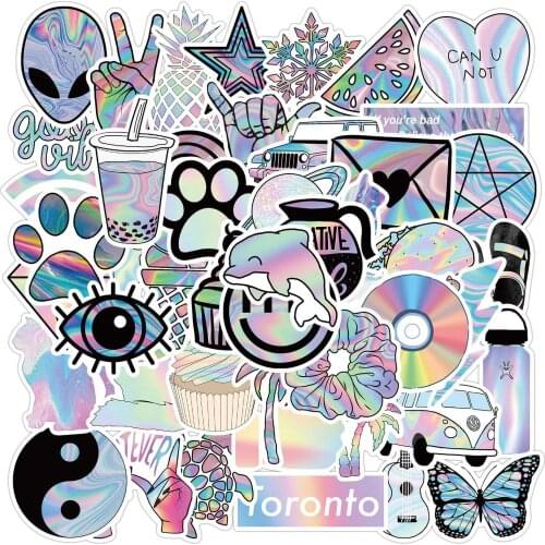 50pcs/SET Laser Theme Sticker Waterproof for Car Laptop Skateboard Surfboard Luggage Bicycle Kids Toy Home Decor