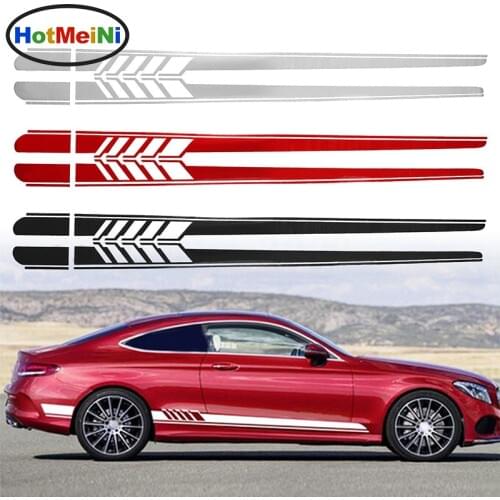 HotMeiNi 2x 205cm*9.4cm Car Side Stickers Body Decals Long Stripes Sticker For Mercedes Benz C Racing Accessories Black/Silver