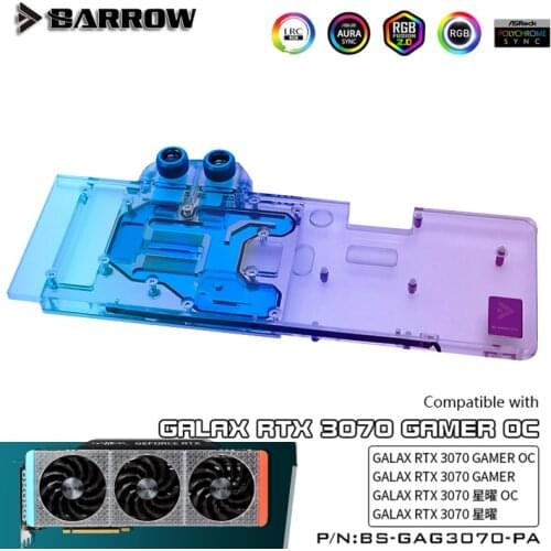Barrow VGA Cooler & GPU Block For GALAXY RTX 3070 GAMER OC Full covered, Graphics Card Radiator, M/B 5V ARGB SNYC, BS-GAG3070-PA